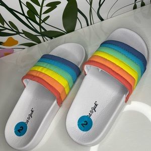 Cat & Jack | Rainbow Stripe | Puffy Sandals |Slides | Slip Ons